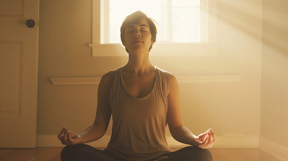 Frau macht Yoga und meditiert