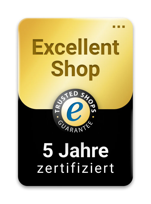 Zufriedene Kundinnen und Kunden seit über 5 Jahren: dafür haben wir den Excellent Shop Award von Trusted Shops erhalten! Zufriedene Kundinnen und Kunden seit über 5 Jahren: dafür haben wir den Excellent Shop Award von Trusted Shops erhalten!